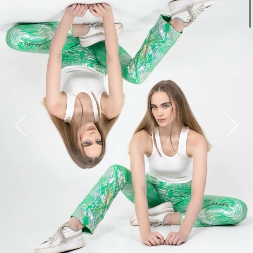 Cool Is A Construct Green Metallic Flare Pants